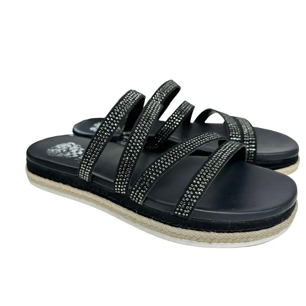 Vince Camuto Rallsan Strappy Rhinestone Sandal Cloudy Black Women 7.5 NWB